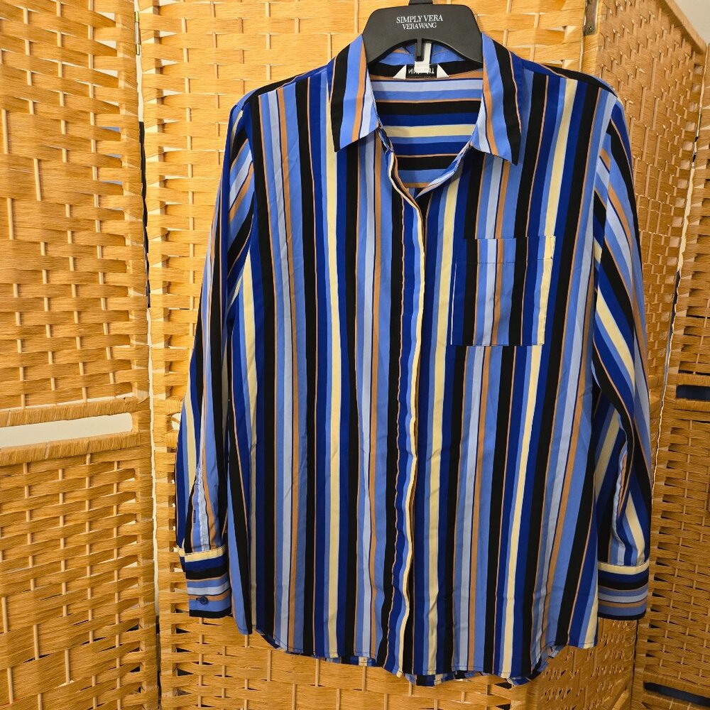 Large Nine West multi-striped blue blouse